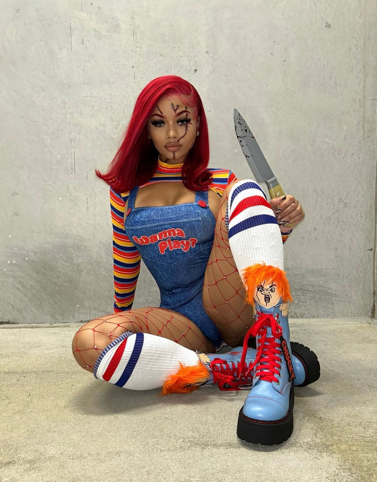 Evil Doll 2 Piece Includes One Piece and Long Sleeve Crop Top