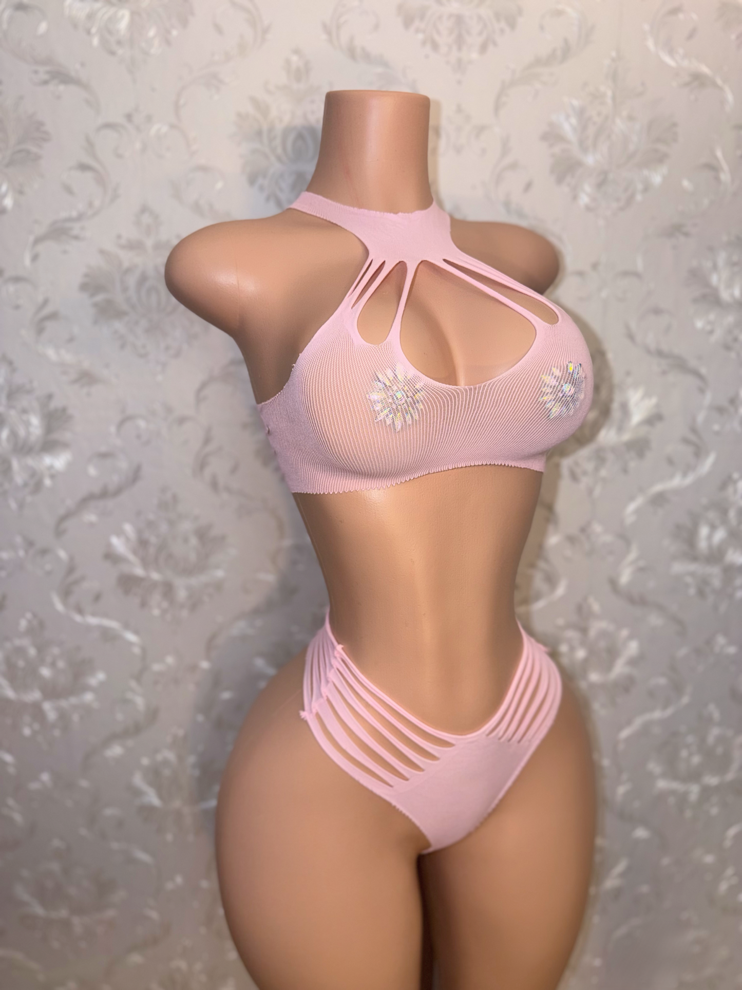 Misty 2 Piece Mesh Bra and Thong Set Fits XS-L