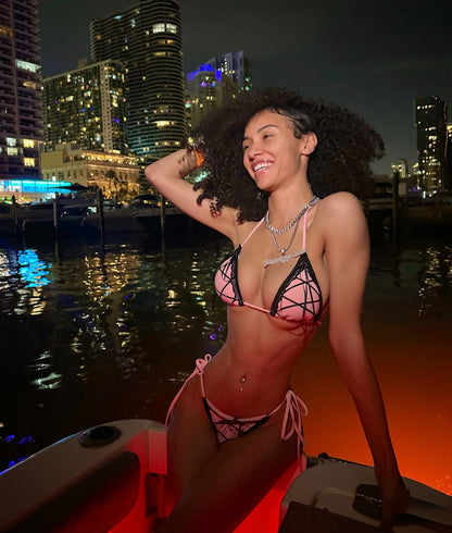 Angelique — Baby Pink Bikini with Black Laces and Baby Pink Accent Bows