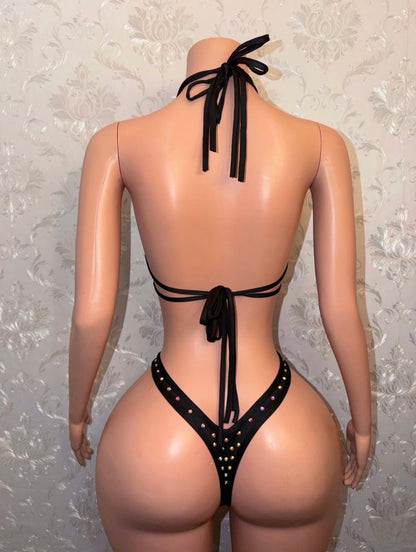 Shadé Rhinestone One Piece Optional Fishnet Set Fits S-M