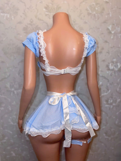 Sexy Dorothy 5 Piece Skirt Set Includes Headband & Garter Optional Thong