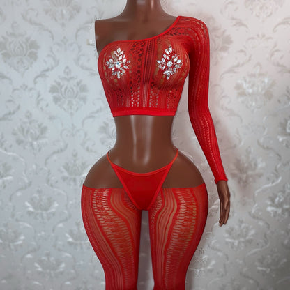 Leila Mandala Lace Fishnet Cut Off Pants Set Optional Thong Fits XS-L