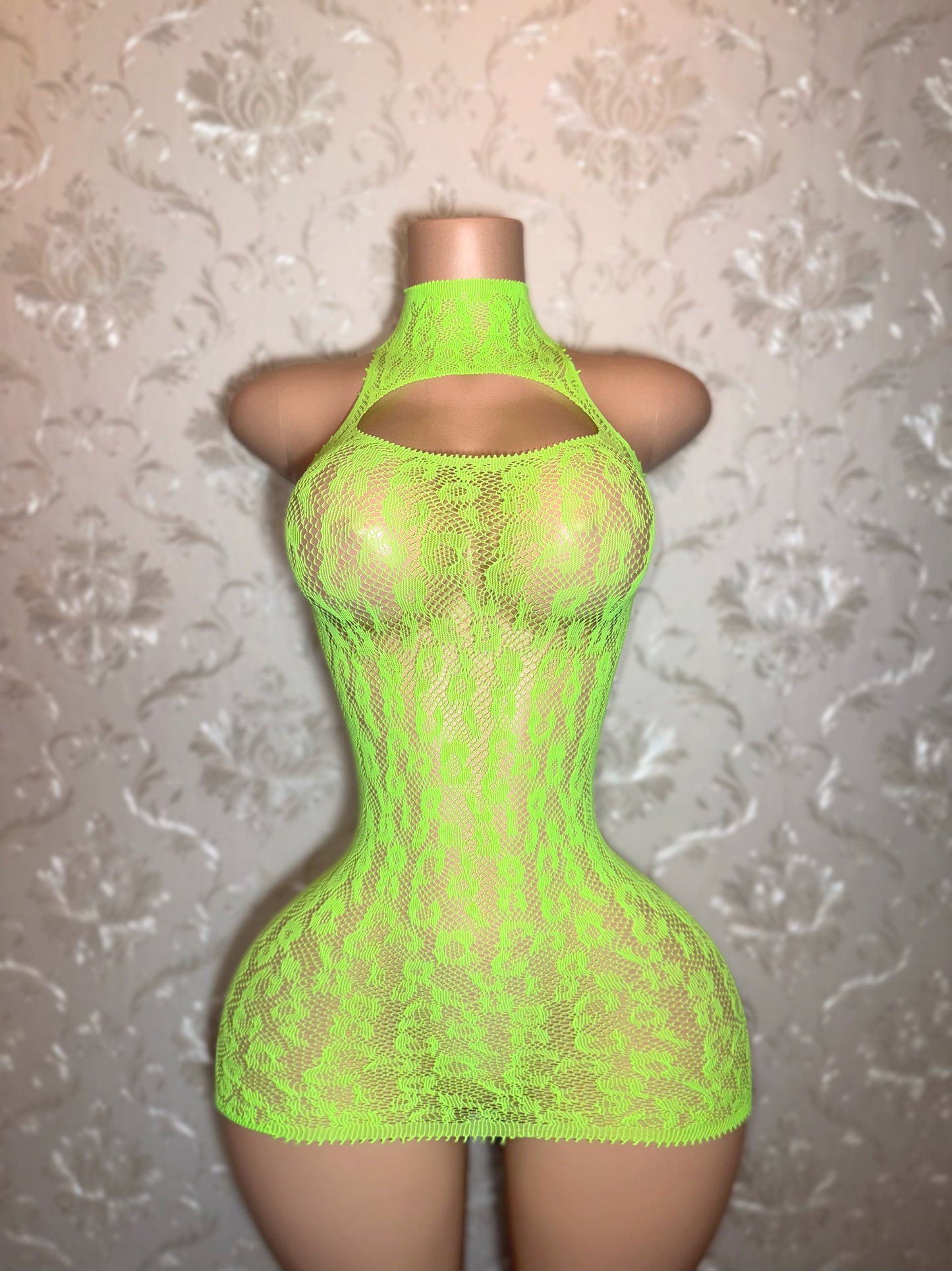 Royalty Plain Cheetah Fishnet Dress Fits XS-L