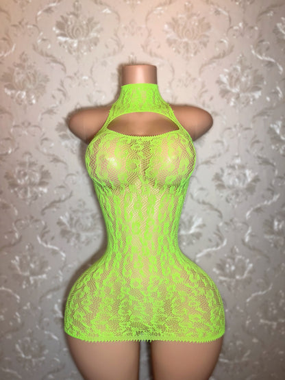 Royalty Plain Cheetah Fishnet Dress Fits XS-L