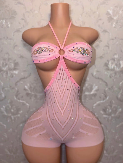 PLT Halter Fishnet Romper Fits XS-M
