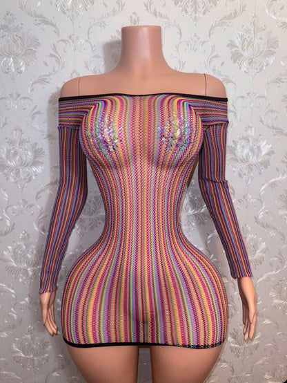 Jamaica Multicolor Fishnet Dress Fits All Sizes