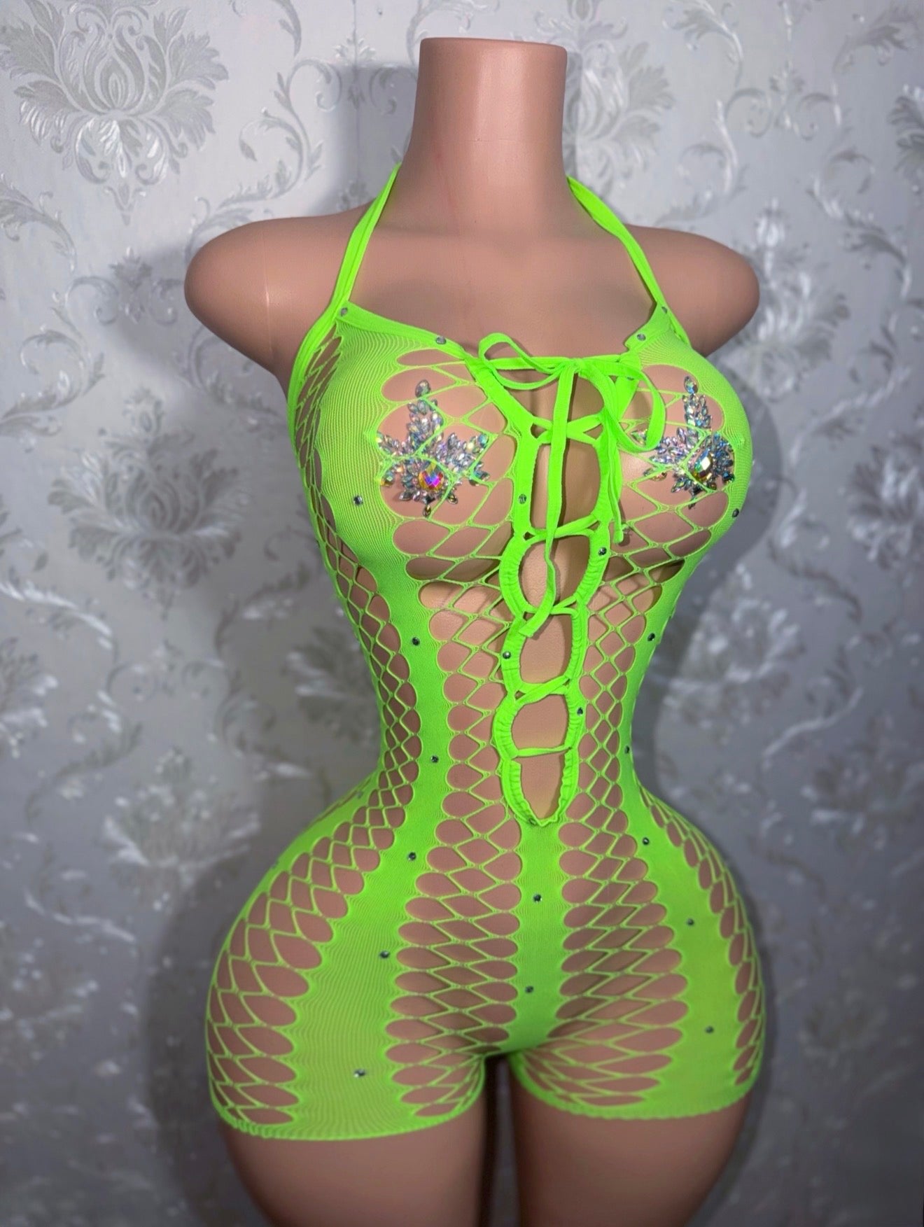 Diamonte 2.0 Diamond Fishnet Romper Fits XS-L