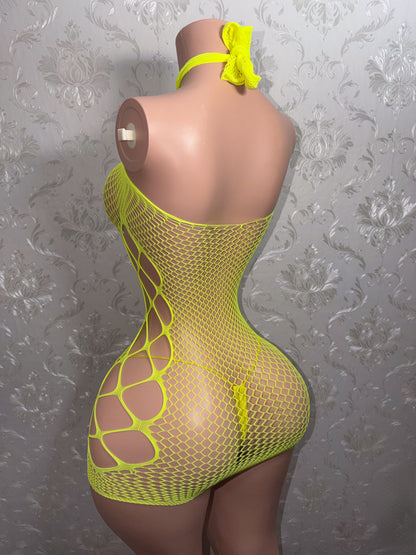 Teyana Fishnet Dress Optional Thong Fits XS-L