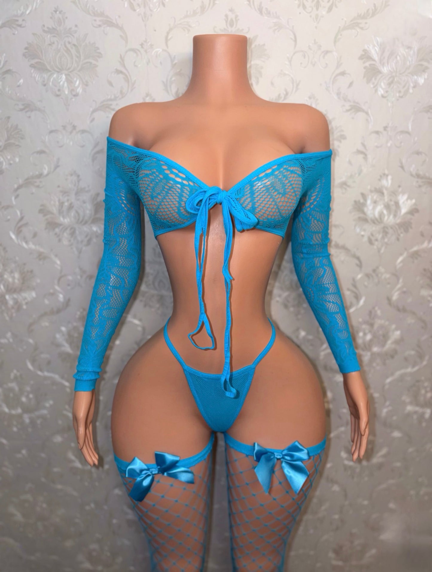 Venus 3 Piece Fishnet Set with Stockings Fits XS-L