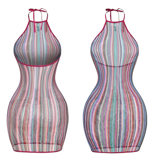 Onika — Multicolor Fishnet Dress Fits S-XXL