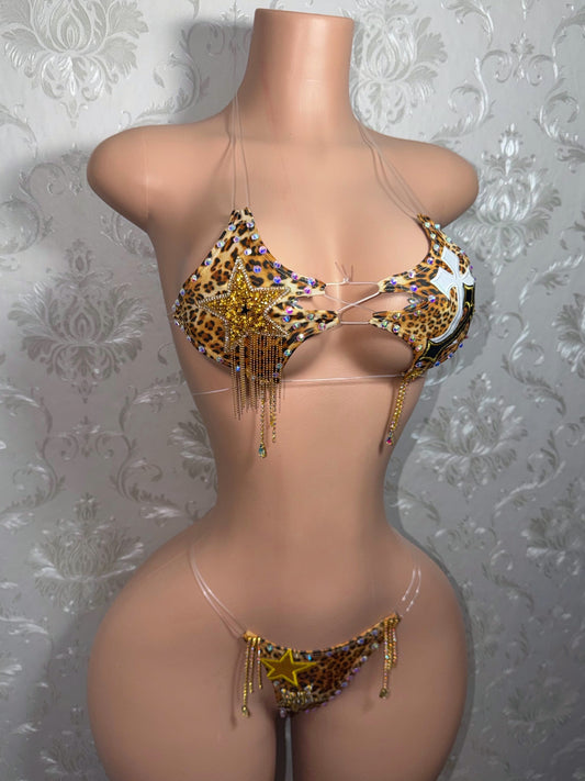 Lolita Custom Leopard Bikini With Gold Tassels
