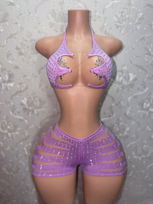 Valentina Diamond Slits Shorts Set Fits S-L