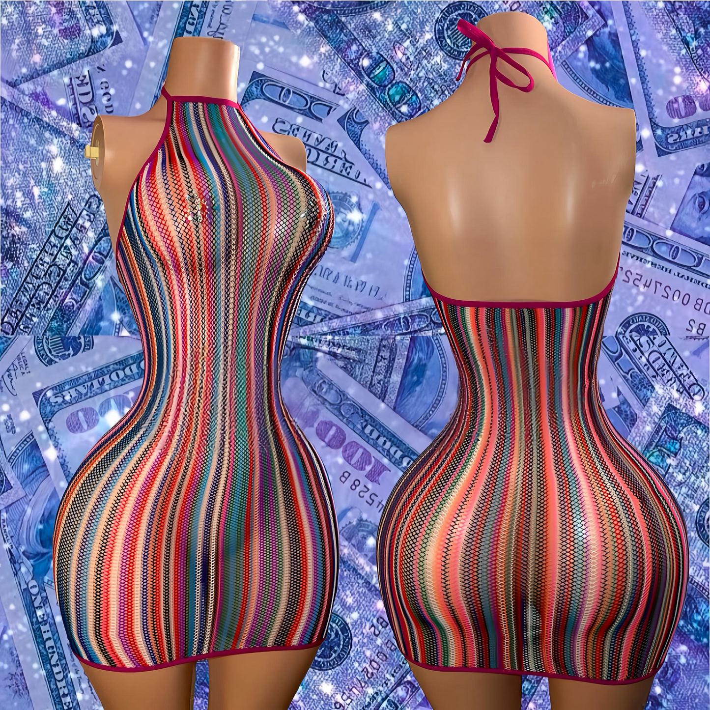 Onika Multicolor Fishnet Dress Fits S-XXL