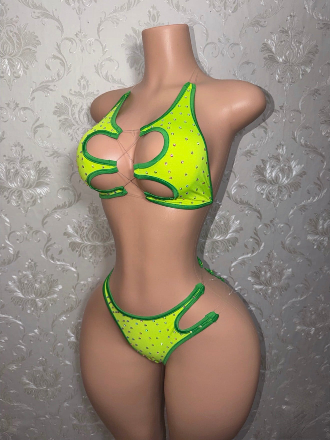 Sour Apple Mamacita 2 Piece Asymmetrical Rhinestone Bikini