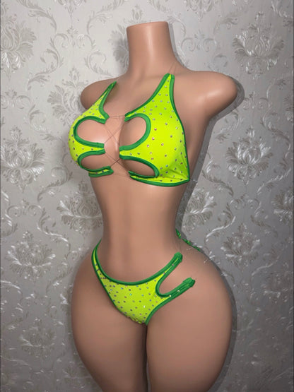 Sour Apple Mamacita 2 Piece Asymmetrical Rhinestone Bikini