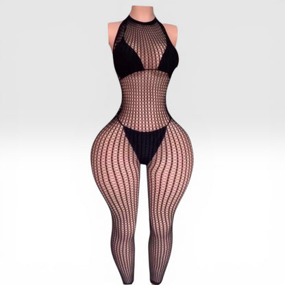 Serena Halter Fishnet Bodystocking Fits XS-L
