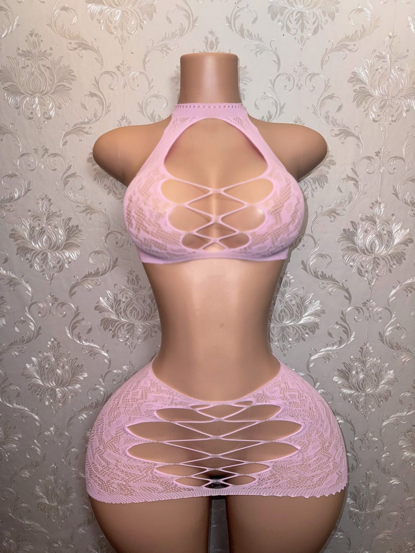 Syn 2 Piece Fishnet Skirt Set Fits XS-L Shorts Set XS-XL