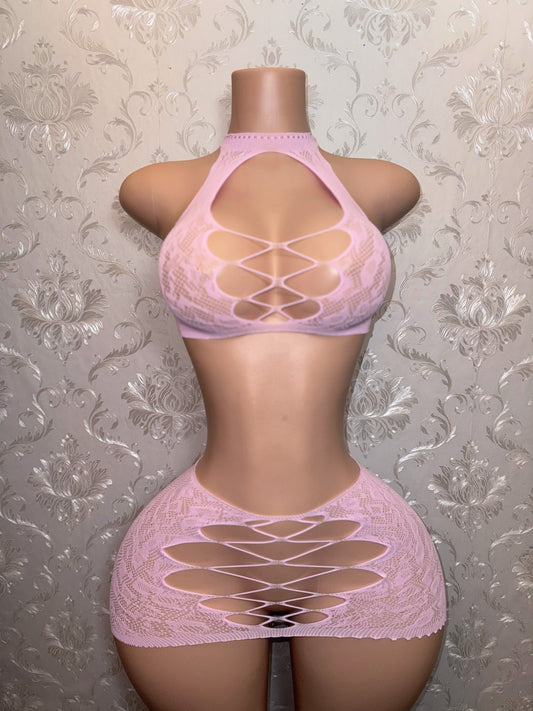 Syn 2 Piece Fishnet Skirt Set Fits XS-L Shorts Set XS-XL