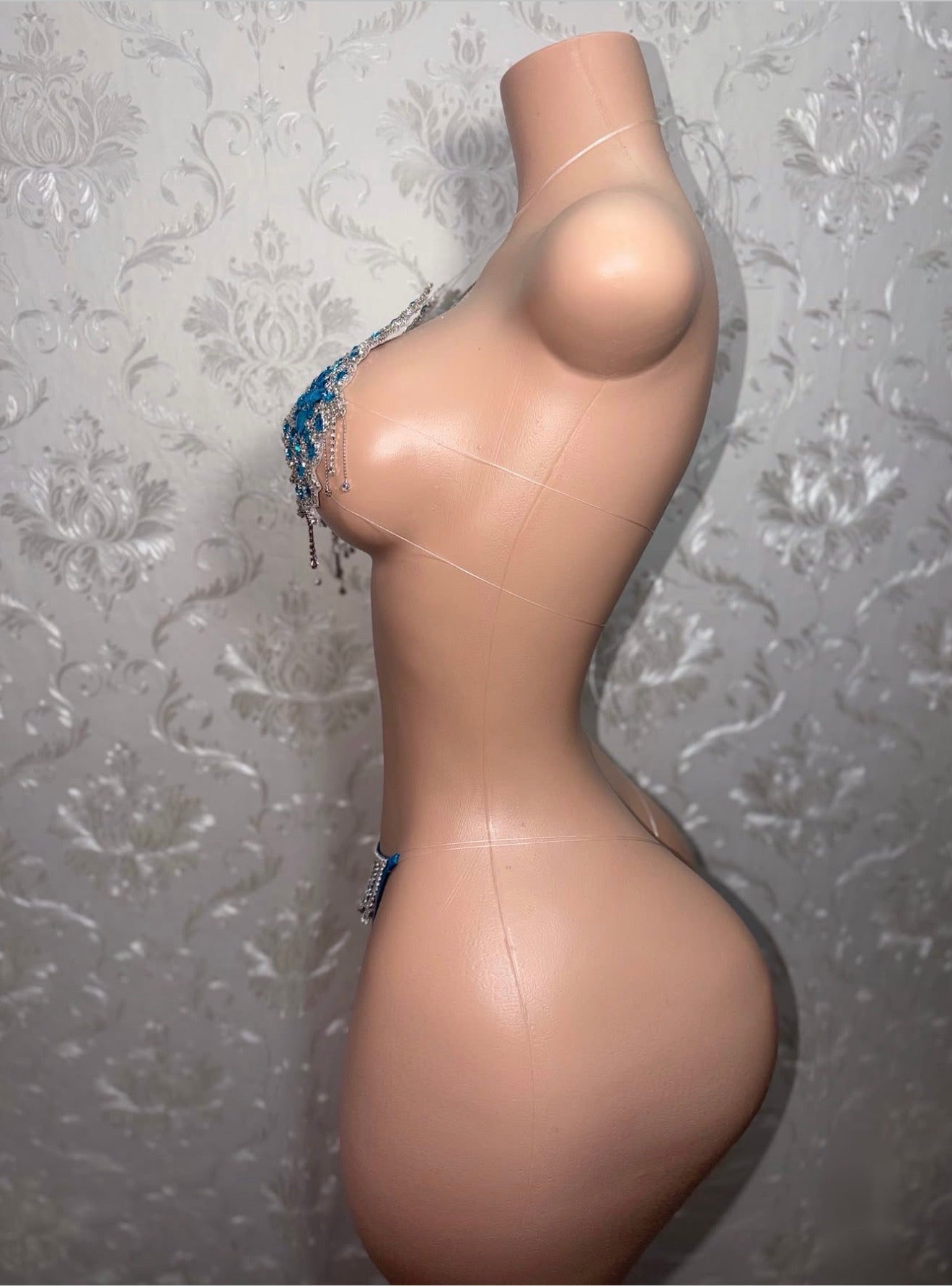 Aqua Blue Dripping In Diamonds Crystal Bikini Birthday Set