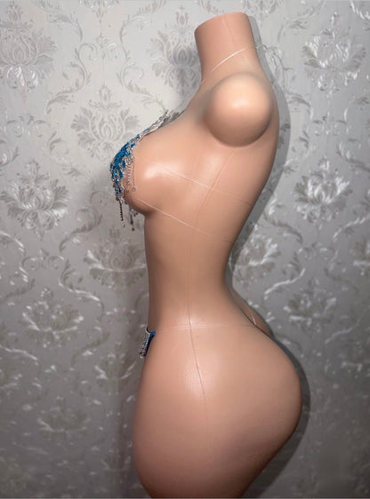 Aqua Blue Dripping In Diamonds Crystal Bikini Birthday Set