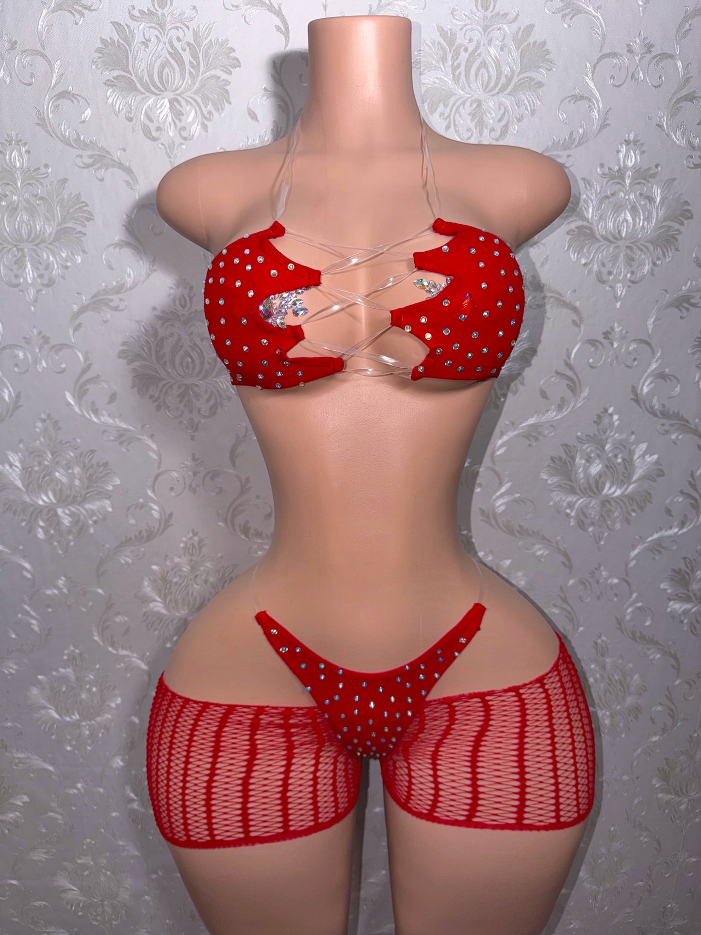 Riyah Diamond Studded Mesh Kini 3 Piece Set