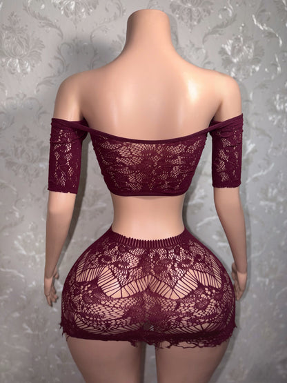 Amberella Fringe Fishnet Skirt Set Fits S-L