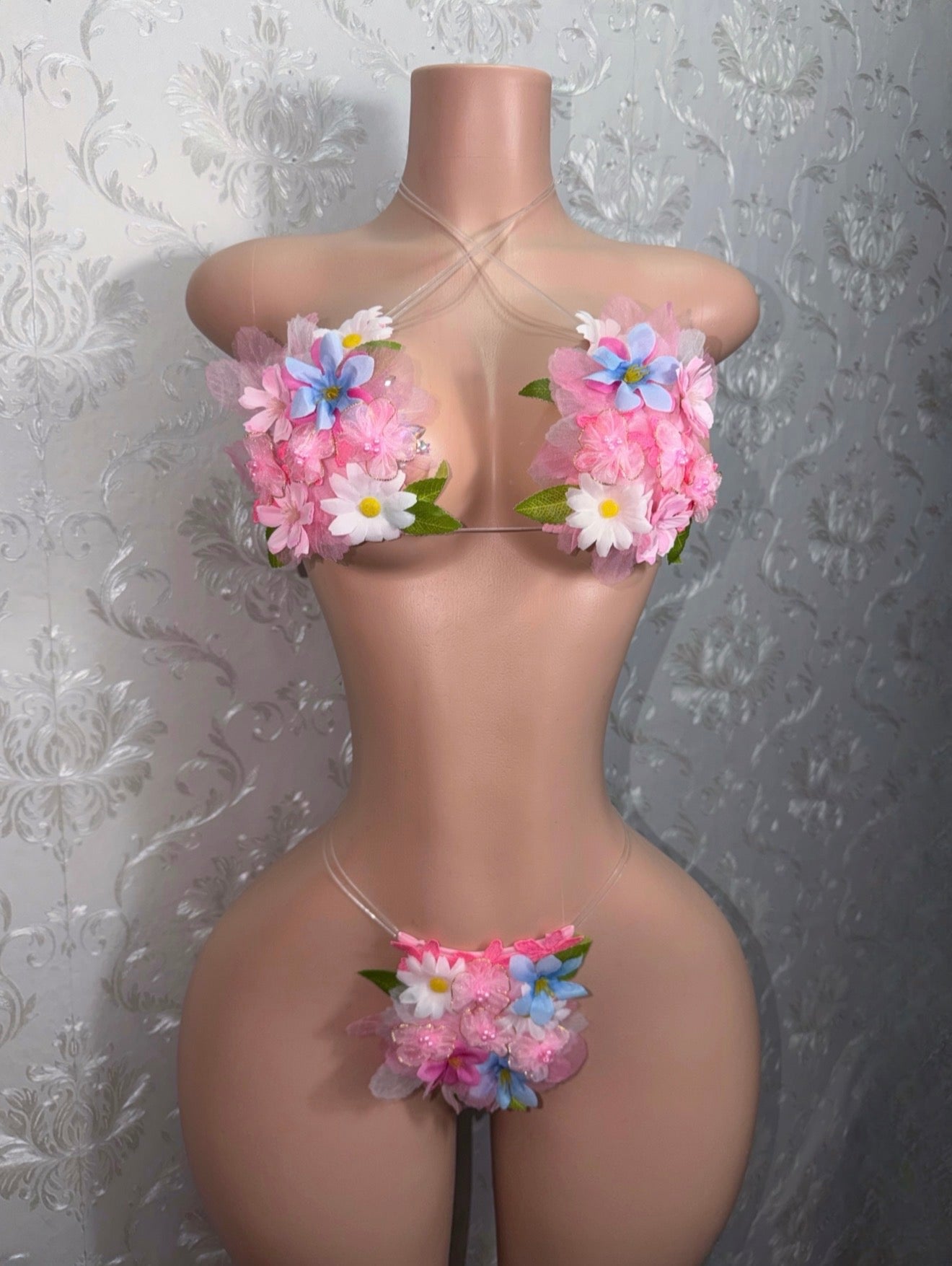 Petal Pusher 3D Floral Bikini Optional Fishnets