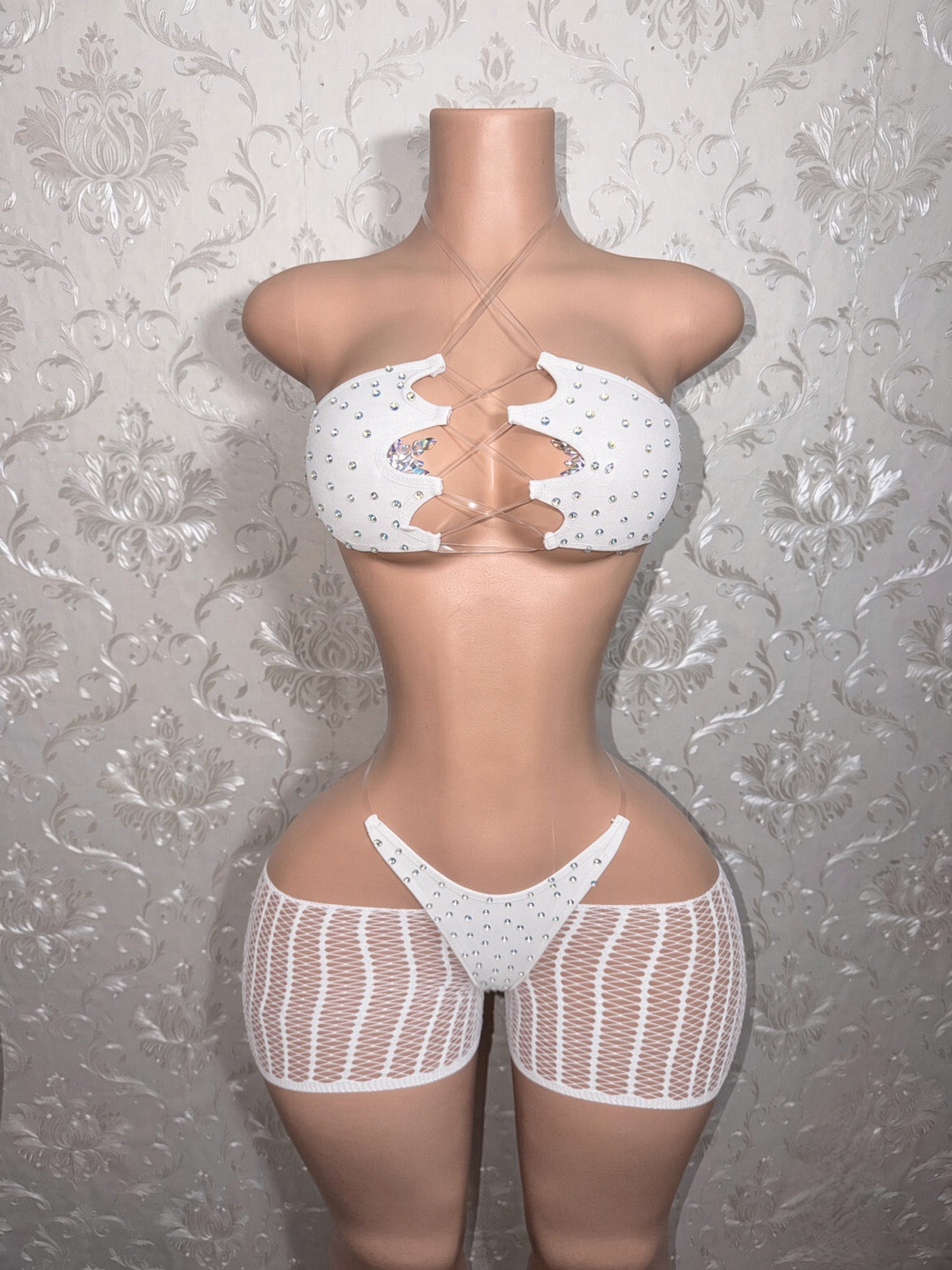 Riyah Diamond Studded Mesh Kini 3 Piece Set