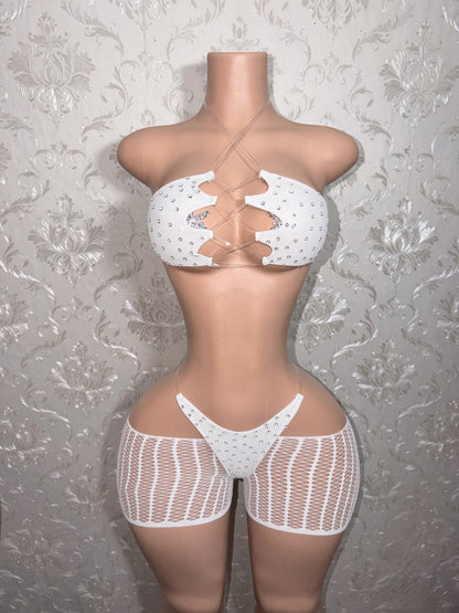 Riyah Diamond Studded Mesh Kini 3 Piece Set