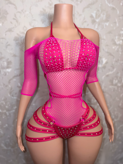 Georgia Peach + Teyana Fishnet Dress 3 Piece Set Fits S-L