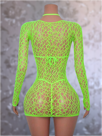 Electra 3 Piece Fishnet Dress and Bikini Set Fits XS-L