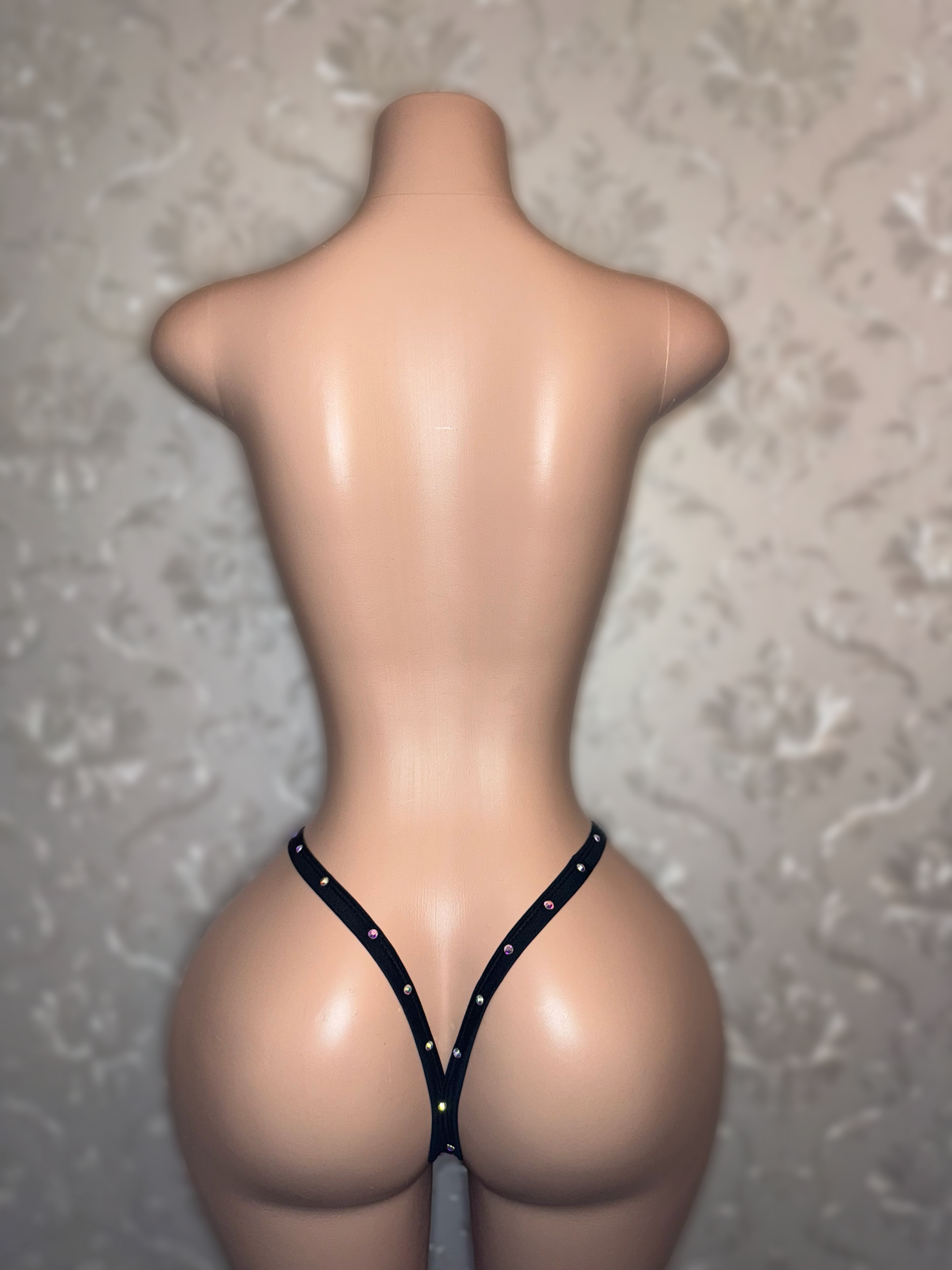 Easy-Clasp Black Rhinestone Thong Fits S-L