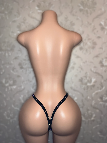 Easy-Clasp Black Rhinestone Thong Fits S-L