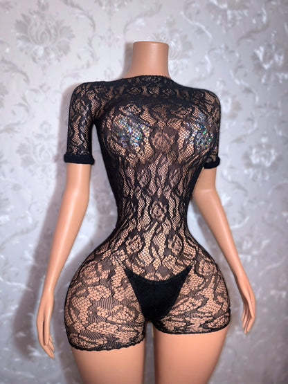 Suriyah Long Sleeve Backless Fishnet Romper Fits XS-M