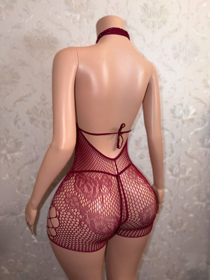 Mean Girl Rhinestone 3 Piece Fishnet Romper Bikini Set Fits XS-L