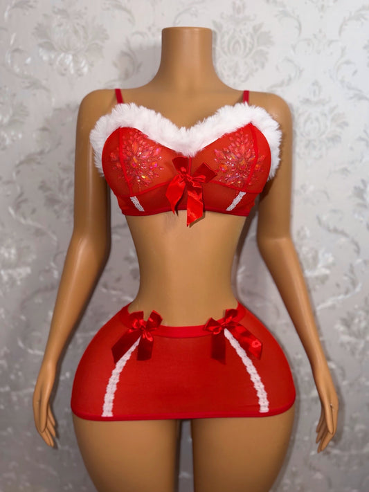Put A Bow On It Fur Trim Skirt Set