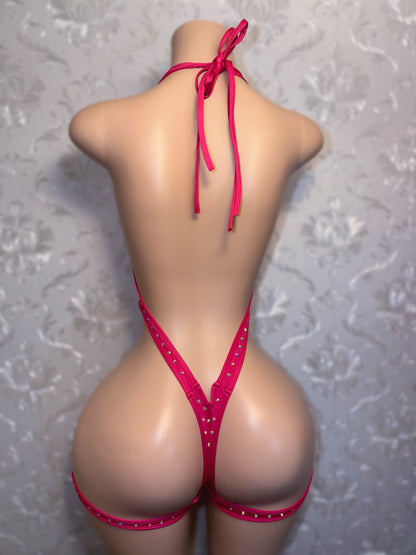 Brooklyn Rhinestone Cutout Chaps Romper Fits S-L