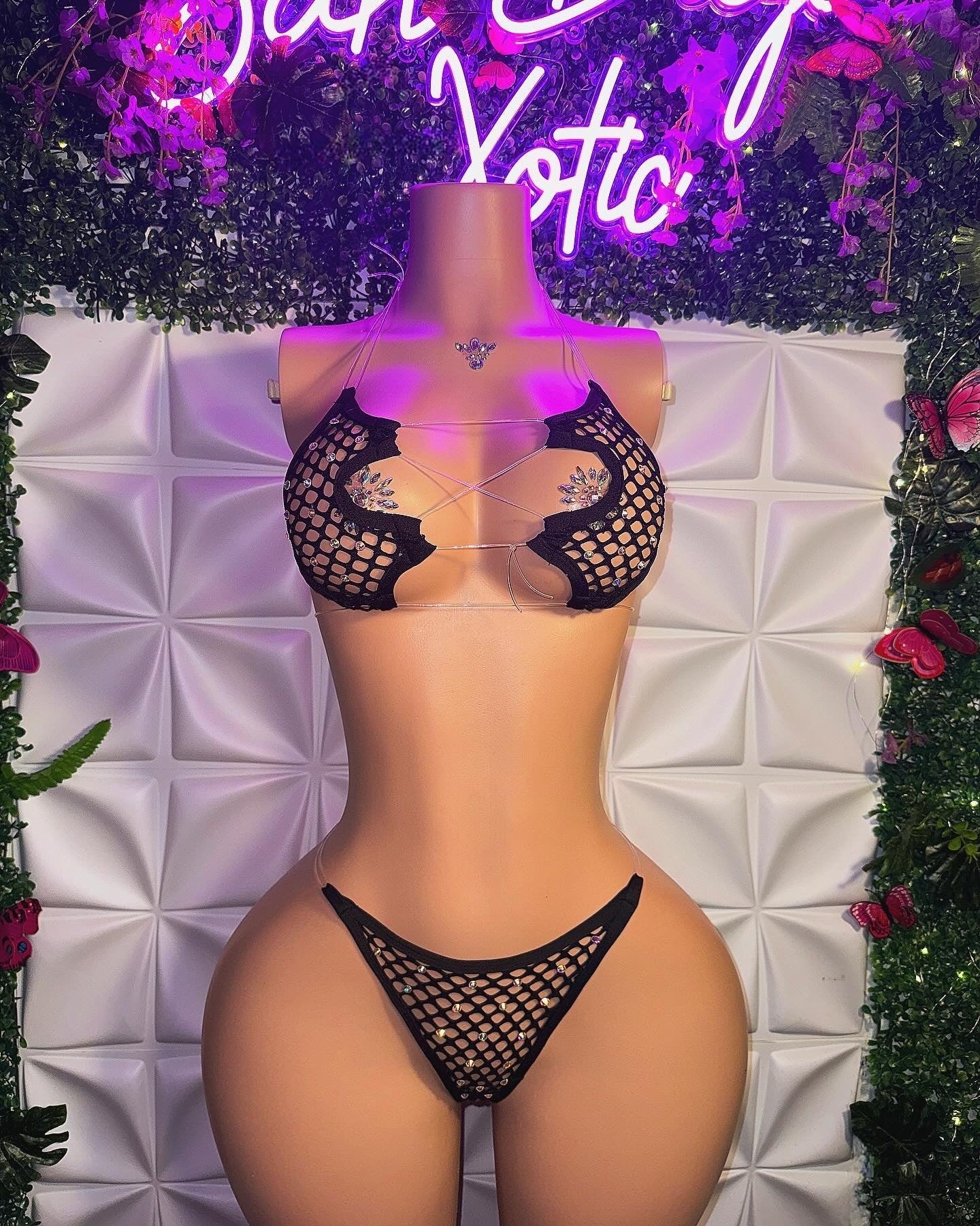 Ravyn 2 — Mesh 2 Piece Bikini Optional Rhinestones