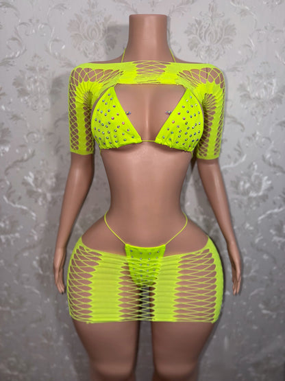 Karma Electra 4 Piece Fishnet Skirt Set Fits XS-L