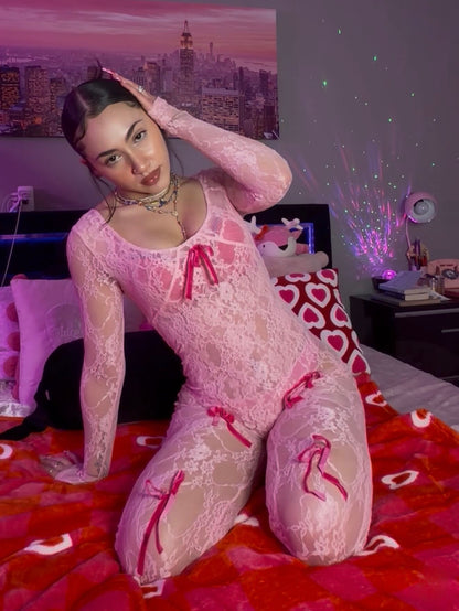 Pretty Posh Lace Jumpsuit with Bows