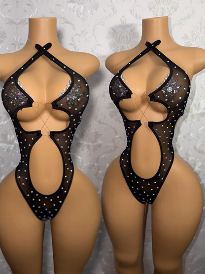 Mesh Startender Rhinestone One Piece