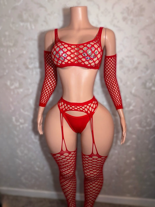 Naima Pothole Fishnet Garter Set Fits XS-M
