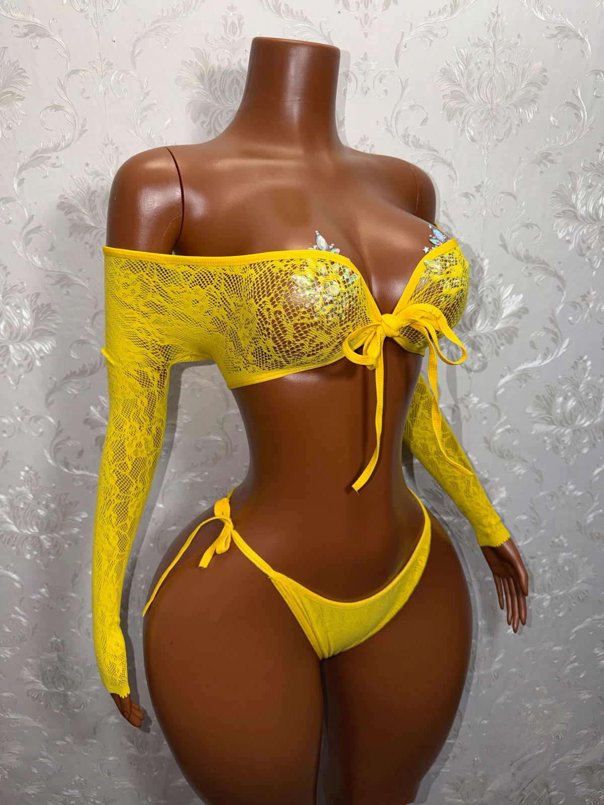 Venus Fishnet 2 Piece Long Sleeve Top and Thong Fits S-XL