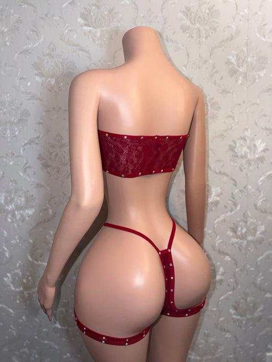 Jacqueline Wine Cheetah Cutout Fishnet Shorts Set Fits S-Li