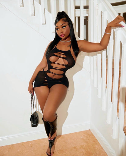 Seductress Cut Out Mesh Dress Fits XS-L
