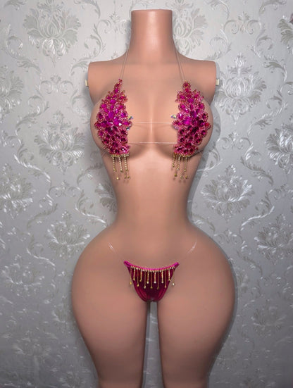 Hot Pink Dripping In Diamonds Crystal Bikini Birthday Set