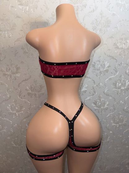 Black Cherry Two Tone Fishnet Shorts Set Fits S-M