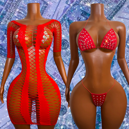 Giana Fishnet Set Dress and Bikini Fits XS-L