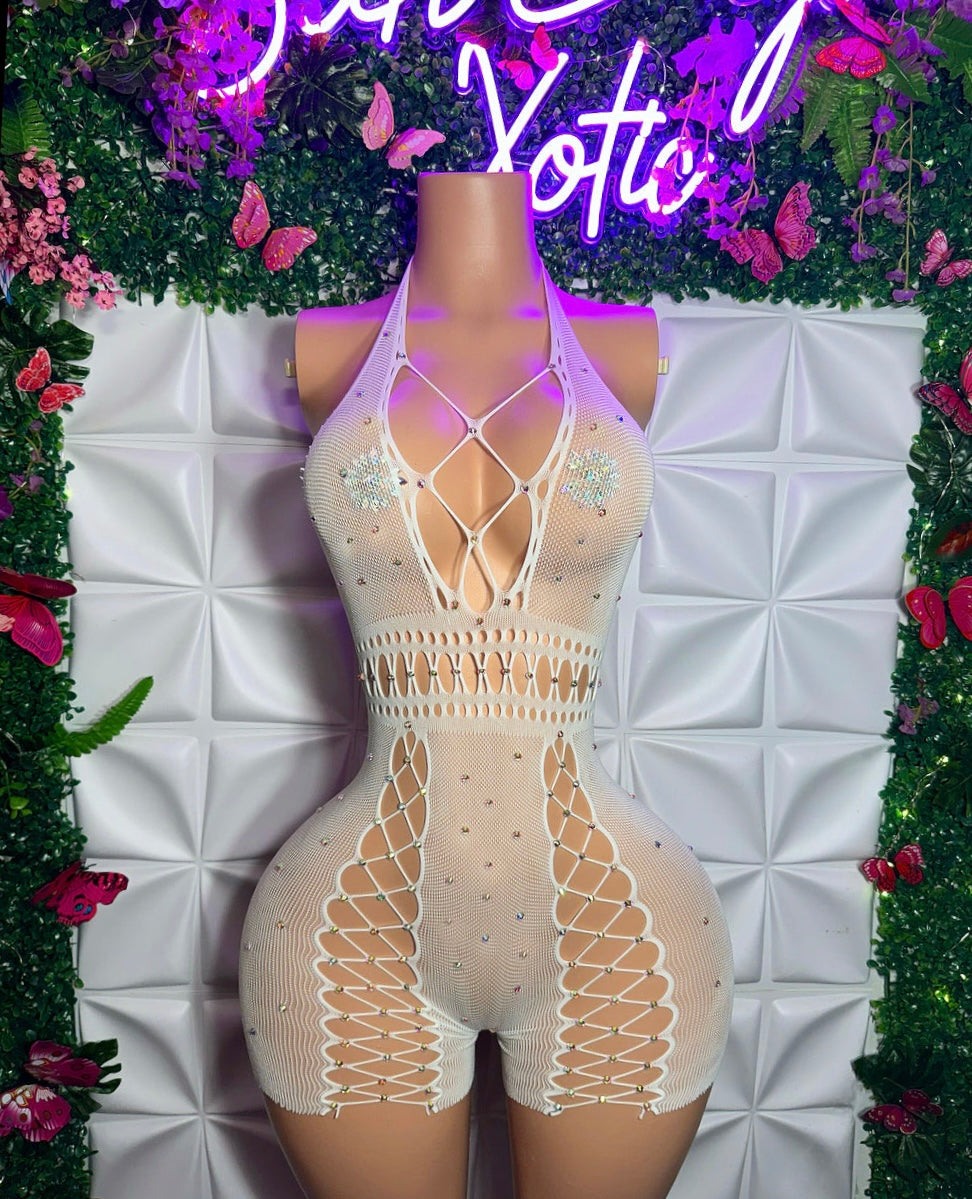 Draya Curvy Fishnet Romper Fits All Sizes