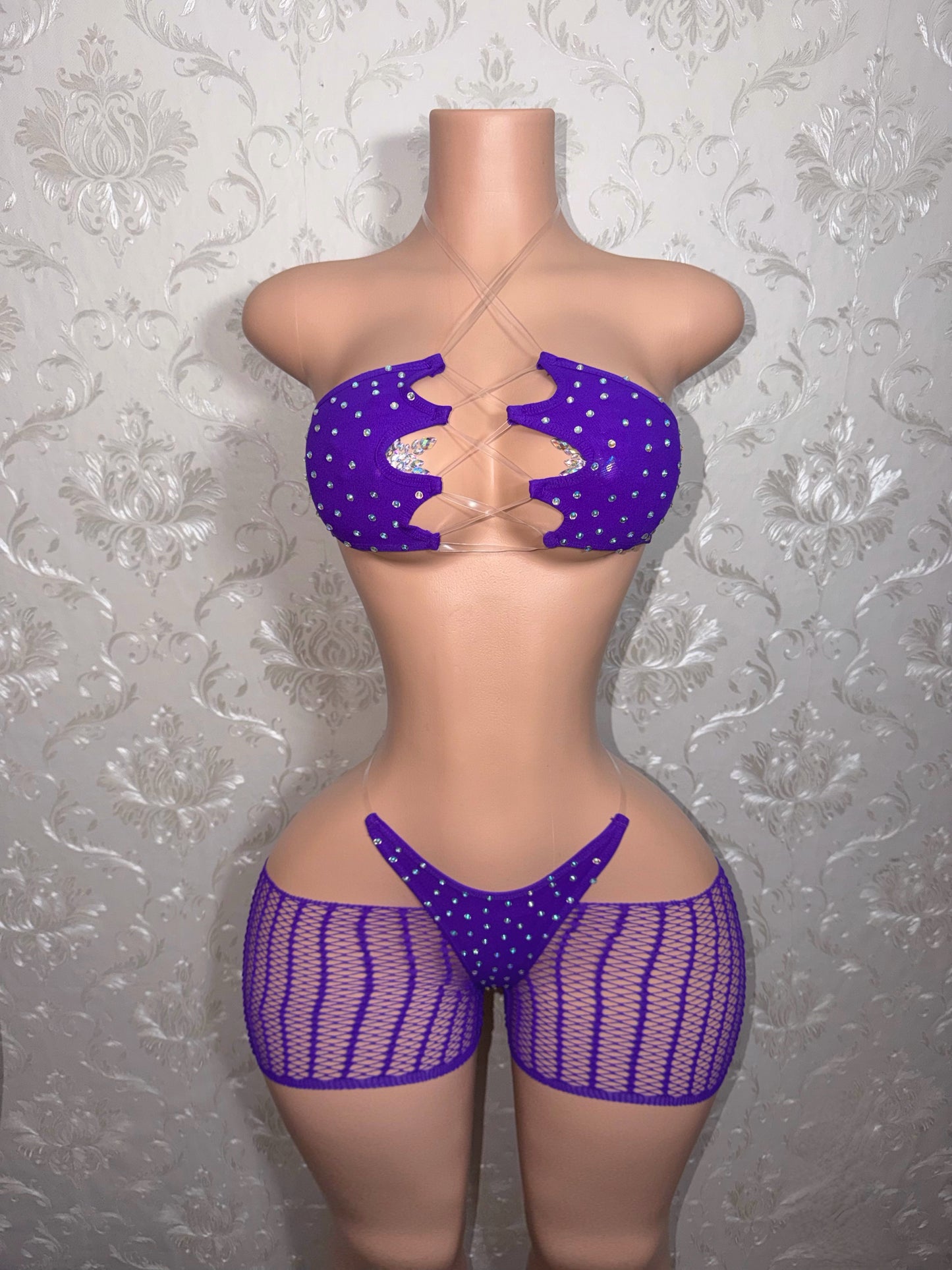 Riyah Diamond Studded Mesh Kini 3 Piece Set